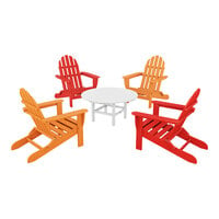 POLYWOOD Classic 5-Piece Sunset Red / Tangerine / White Patio Set with 4 Folding Adirondack Chairs