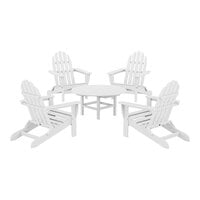 POLYWOOD Classic 5-Piece White Patio Set with 4 Folding Adirondack Chairs