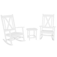 POLYWOOD Braxton White Patio Set with Rocking Chairs and South Beach Table