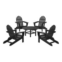 POLYWOOD Classic 5-Piece Black Patio Set with 4 Folding Adirondack Chairs