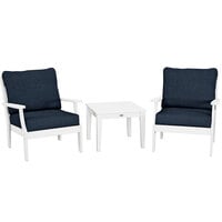 POLYWOOD Braxton White / Marine Indigo Deep Seating Patio Set with Chairs and Newport Table