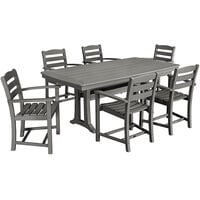 POLYWOOD La Casa Cafe 7-Piece Slate Grey Dining Set with 6 Arm Chairs and Nautical Trestle Table