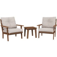 POLYWOOD Lakeside Teak / Dune Burlap Deep Seating Patio Set with Lakeside Table and Chairs