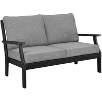 POLYWOOD Braxton Black Deep Seating Settee with Grey Mist Cushions