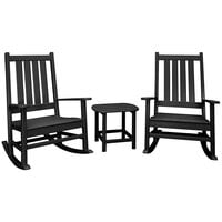 POLYWOOD Vineyard Black Patio Set with South Beach Side Table and 2 Rocking Chairs