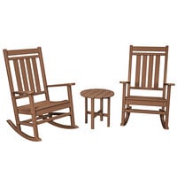 POLYWOOD Estate Teak 3-Piece Rocking Chair Set with Round Side Table