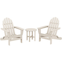 POLYWOOD Classic Sand Patio Set with Side Table and 2 Folding Adirondack Chairs
