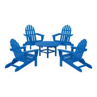 POLYWOOD Classic 5-Piece Pacific Blue Patio Set with 4 Folding Adirondack Chairs
