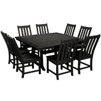 POLYWOOD Vineyard 9-Piece Black Dining Set with Nautical Trestle Table
