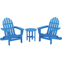 POLYWOOD Classic Pacific Blue Patio Set with Side Table and 2 Folding Adirondack Chairs