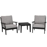 POLYWOOD Braxton Black / Grey Mist Deep Seating Patio Set with Chairs and Newport Table