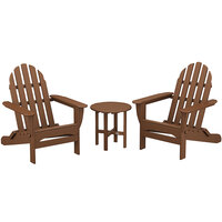 POLYWOOD Classic Teak Patio Set with Side Table and 2 Folding Adirondack Chairs
