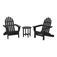 POLYWOOD Classic Black Patio Set with Side Table and 2 Folding Adirondack Chairs