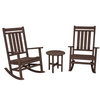 POLYWOOD Estate Mahogany 3-Piece Rocking Chair Set with Round Side Table