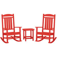 POLYWOOD Presidential Sunset Red Patio Set with South Beach Side Table and 2 Rocking Chairs