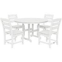 POLYWOOD Lakeside 48" White 5-Piece Round Table Dining Set