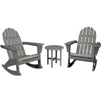 POLYWOOD Vineyard Slate Grey Patio Set with Side Table and 2 Adirondack Rocking Chairs