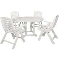 POLYWOOD Nautical 5-Piece White Dining Set with 4 Folding Chairs