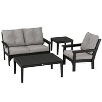 POLYWOOD Vineyard Black / Grey Mist 4-Piece Deep Seating Patio Set with Small Tables