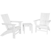 POLYWOOD Modern White 3-Piece Curveback Adirondack Chair Set with Newport Table