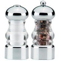Chef Specialties 29160 Professional Series Lori 5 1/2 inch Acrylic and Chrome Pepper Mill and Salt Shaker Set