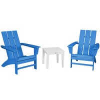 POLYWOOD Modern Pacific Blue / White 3-Piece Adirondack Chair Set with Newport Table