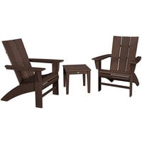 POLYWOOD Modern Mahogany 3-Piece Curveback Adirondack Chair Set with Newport Table