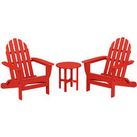 POLYWOOD Classic Sunset Red Patio Set with Side Table and 2 Folding Adirondack Chairs