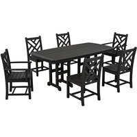 POLYWOOD Chippendale 7-Piece Black Dining Set with Nautical Table