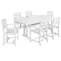 POLYWOOD La Casa Cafe 7-Piece White Dining Set with 6 Arm Chairs and Nautical Trestle Table