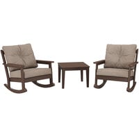 POLYWOOD Vineyard Mahogany / Spiced Burlap Deep Seating Patio Set with Side Table and 2 Rocking Chairs