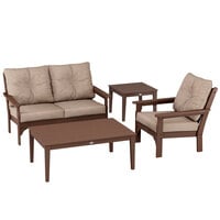 POLYWOOD Vineyard Mahogany / Spiced Burlap 4-Piece Deep Seating Patio Set with Small Tables