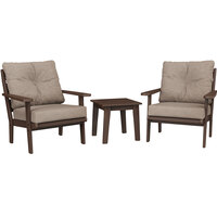 POLYWOOD Lakeside Mahogany / Spiced Burlap Deep Seating Patio Set with Lakeside Table and Chairs