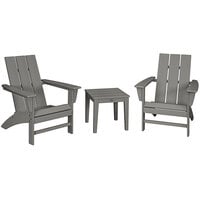POLYWOOD Modern Slate Grey 3-Piece Adirondack Chair Set with Newport Table