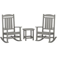 POLYWOOD Presidential Slate Grey Patio Set with South Beach Side Table and 2 Rocking Chairs