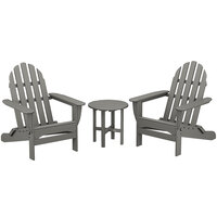 POLYWOOD Classic Slate Grey Patio Set with Side Table and 2 Folding Adirondack Chairs