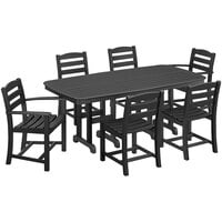POLYWOOD La Casa Cafe 7-Piece Black Dining Set with Nautical Table
