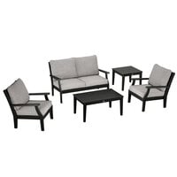 POLYWOOD Braxton Black / Grey Mist 5-Piece Deep Seating Patio Set with Chairs, Settee, and Newport Tables