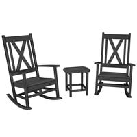 POLYWOOD Braxton Black Patio Set with Rocking Chairs and South Beach Table
