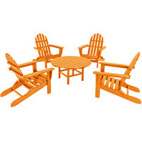 POLYWOOD Classic 5-Piece Tangerine Patio Set with 4 Folding Adirondack Chairs
