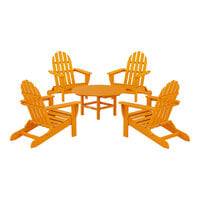 POLYWOOD Classic 5-Piece Tangerine Patio Set with 4 Folding Adirondack Chairs