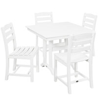 POLYWOOD La Casa Cafe 37" x 37" White Farmhouse Trestle 5-Piece Side Chair Dining Set