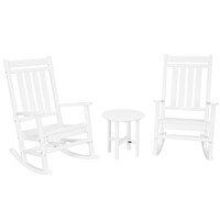 POLYWOOD Estate White 3-Piece Rocking Chair Set with Round Side Table