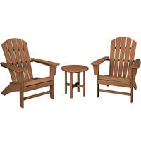 POLYWOOD Nautical Teak Patio Set with Adirondack Chairs and Round Table