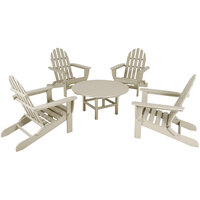 POLYWOOD Classic 5-Piece Sand Patio Set with 4 Folding Adirondack Chairs