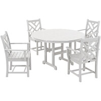 POLYWOOD Chippendale 5-Piece White Dining Set with 4 Arm Chairs