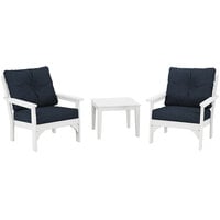 POLYWOOD Vineyard White / Marine Indigo Deep Seating Patio Set with Newport Table and Vineyard Chairs