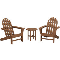 POLYWOOD Classic Teak Patio Set with Adirondack Chairs and Round Side Table
