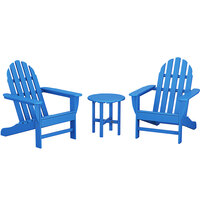 POLYWOOD Classic Pacific Blue Patio Set with Adirondack Chairs and Round Side Table