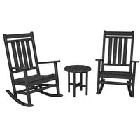 POLYWOOD Estate Black 3-Piece Rocking Chair Set with Round Side Table